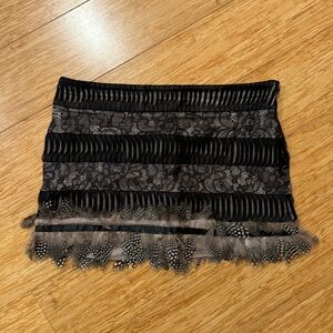 Bebe black lace feathers micro mini skirt